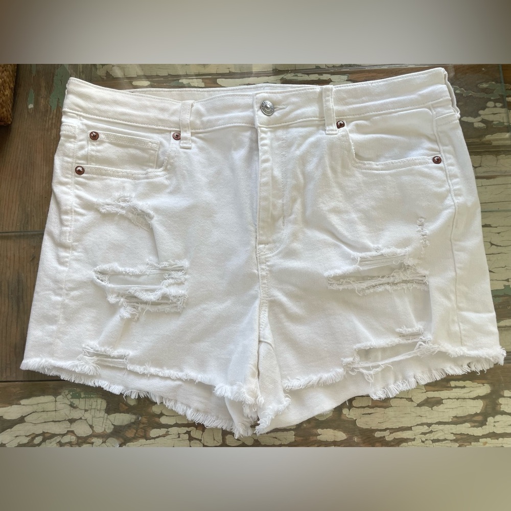 American Eagle Outfitters White Distressed Denim Shorts